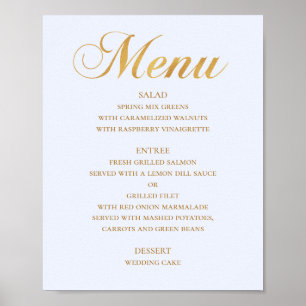 Affiche Menu mariage or pour le dîner. Bleu élégant simple