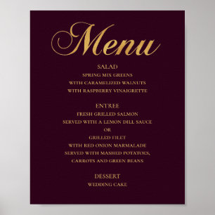 Affiche Menu mariage or pour le dîner. Bourgogne élégant s
