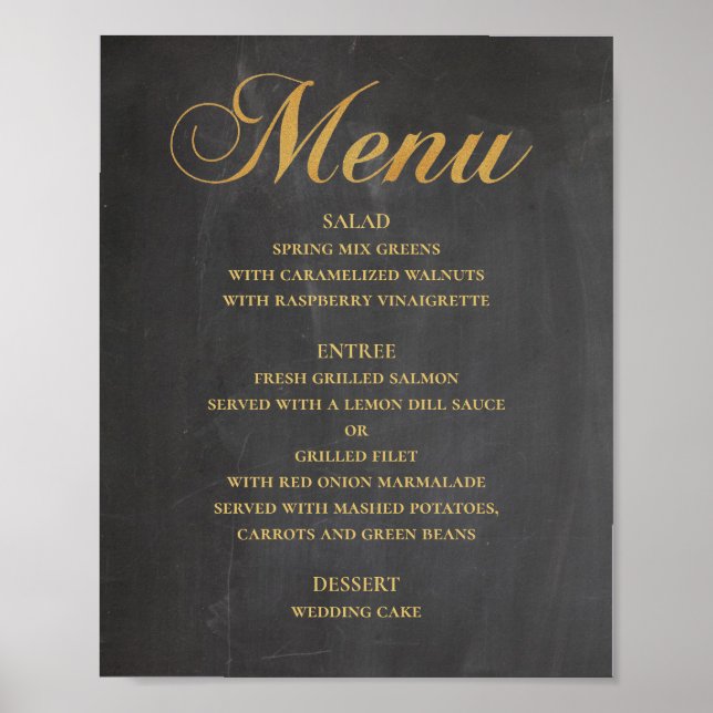 Affiche Menu mariage or pour le dîner. Chalkboard élégant (Devant)