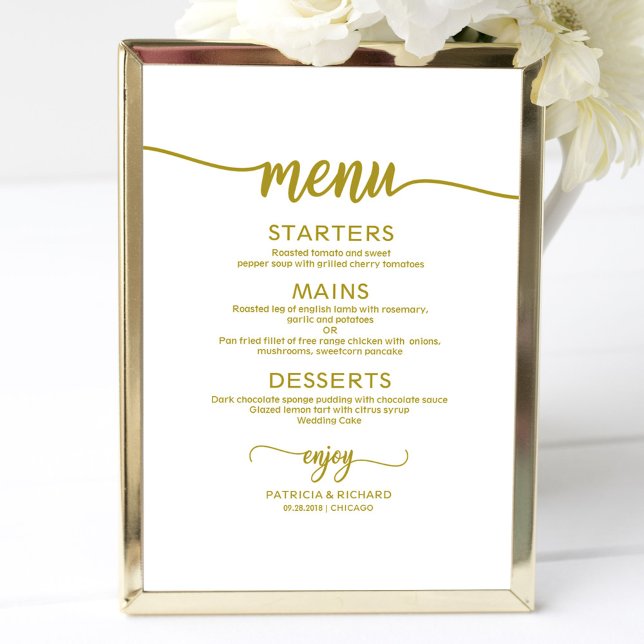 Affiche Menu mariage Sign Rustic Chic Gold Calligraphy (Créateur téléchargé)