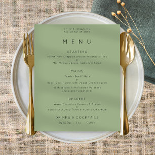 Affiche Menu Mariage vert Sage Texte simple