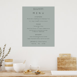 Affiche Menu Mariage vert simple Silvery Sage