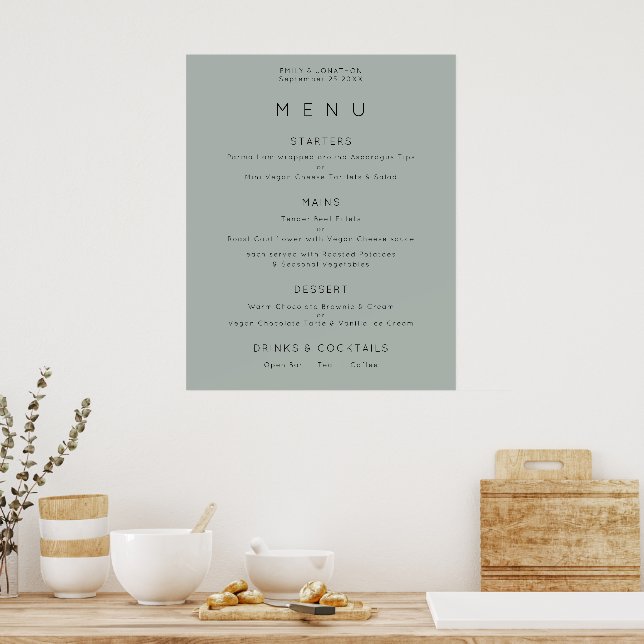 Affiche Menu Mariage vert simple Silvery Sage (Cuisine)