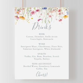 Affiche Menu Meadow Colorful Fleur sauvage Mariage Boisson