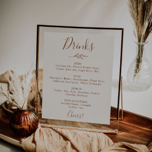 Affiche Menu minimaliste des boissons de mariage à feuille