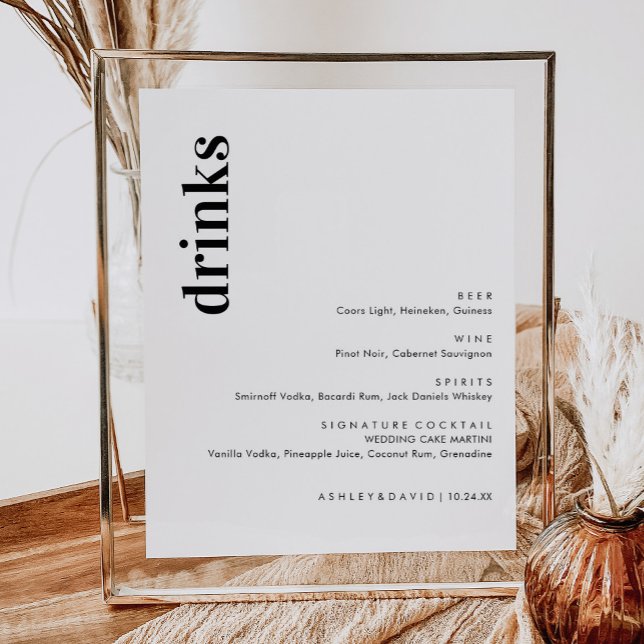 Affiche Menu Minimaliste Gras Mariage | Menu Boire (Créateur téléchargé)
