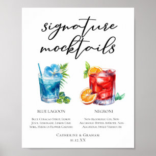 Affiche Menu Mocktail Blue Lagoon Negroni sans alcool