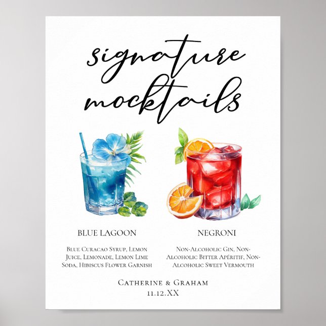 Affiche Menu Mocktail Blue Lagoon Negroni sans alcool (Devant)