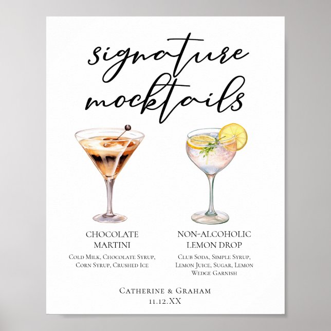 Affiche Menu Mocktail Dessert Lemon Drop Martini au Chocol (Devant)