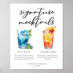 Affiche Menu Mocktails Blue Lagoon Summer Sunrise
