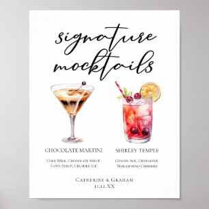 Affiche Menu Mocktails Shirley Temple Martini au Chocolat