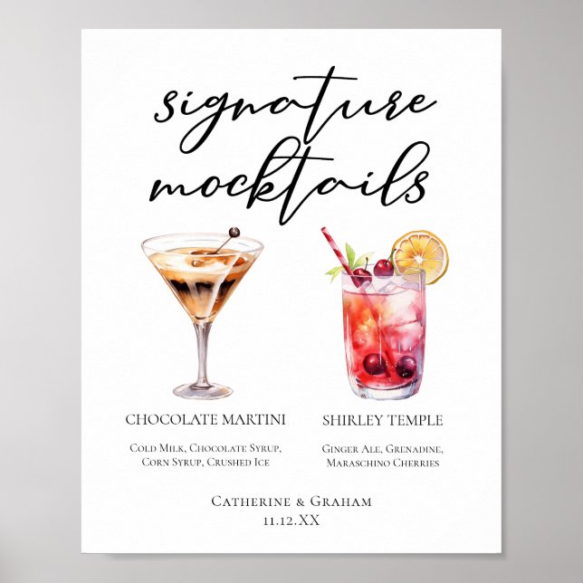 Affiche Menu Mocktails Shirley Temple Martini au Chocolat (Devant)