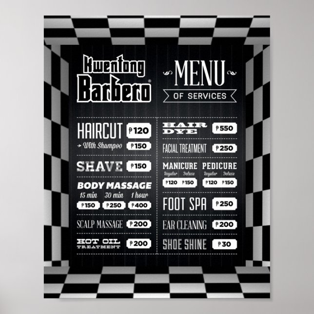 Affiche Menu noir blanc Barber (Devant)