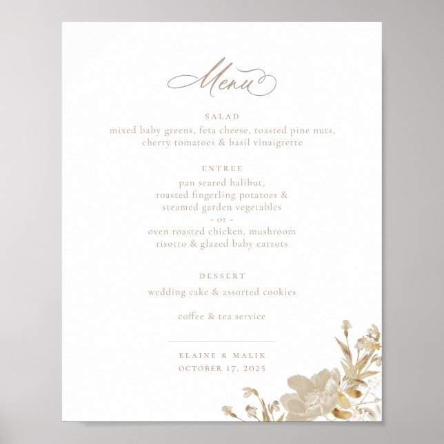 Affiche Menu opulent de mariage dans le jardin doré (Devant)