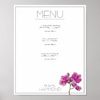 Affiche Menu Orchidée rose