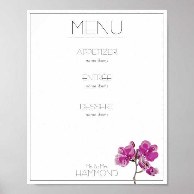 Affiche Menu Orchidée rose (Devant)