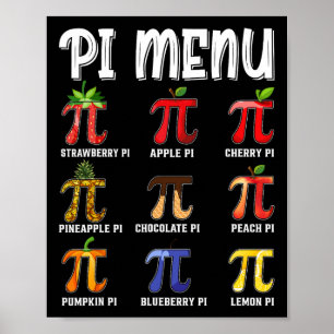 Affiche Menu Pi Drôle Pi 3.14 Prof de Maths Menu Tarte Mat
