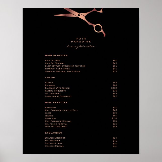 Affiche Menu Prix du Salon des cheveux noirs (Devant)
