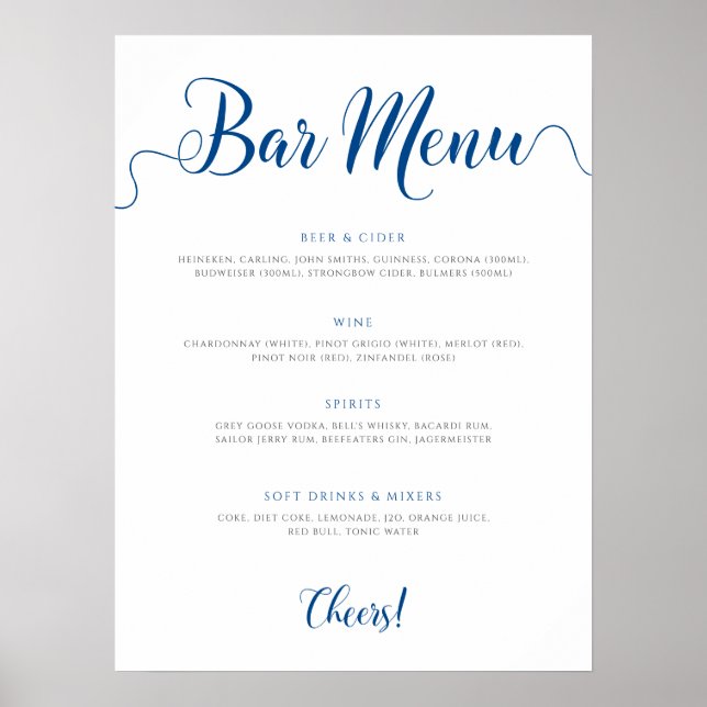 Affiche Menu Royal Blue Mariage Boissons (Devant)