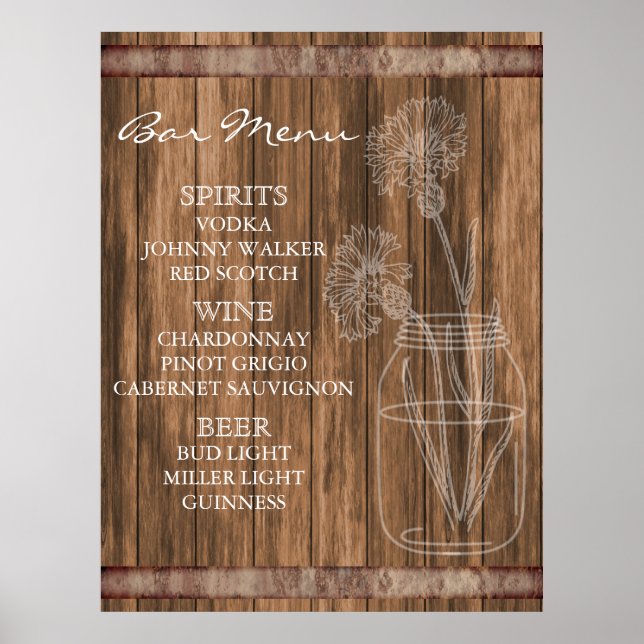 Affiche Menu Rustic Country Barre en bois (Devant)