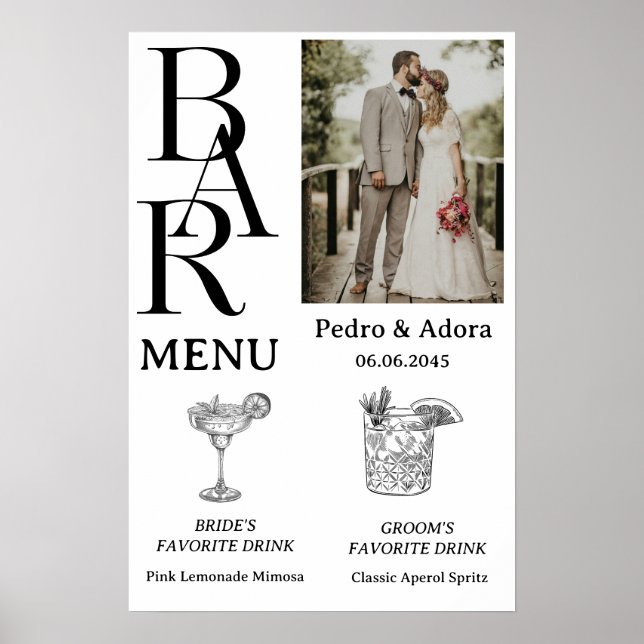 Affiche Menu Simple Bar de Mariage (Devant)