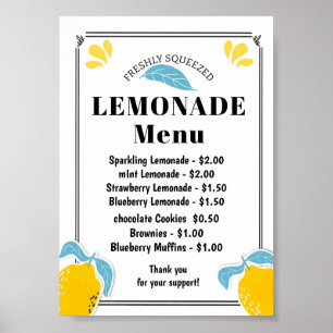 Affiche Menu stand Lemonade
