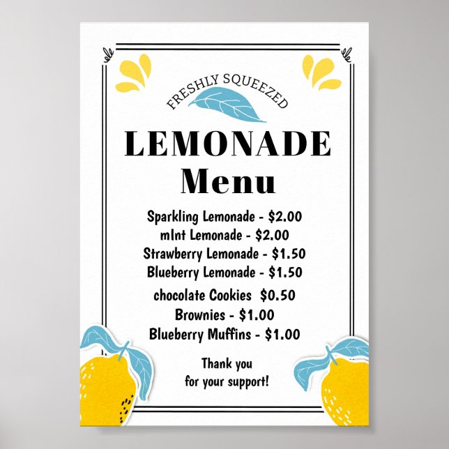 Affiche Menu stand Lemonade (Devant)
