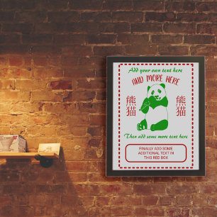 Affiche Menu Takeout du restaurant chinois Texte personnal