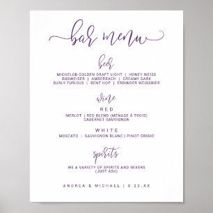 Affiche Menus de barre mariage - Script de rebond (violet/