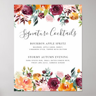 Affiche Menus de cocktails signature pour mariage automnal