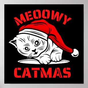 Affiche MEOOWY CATMAS drôle chat de Noël