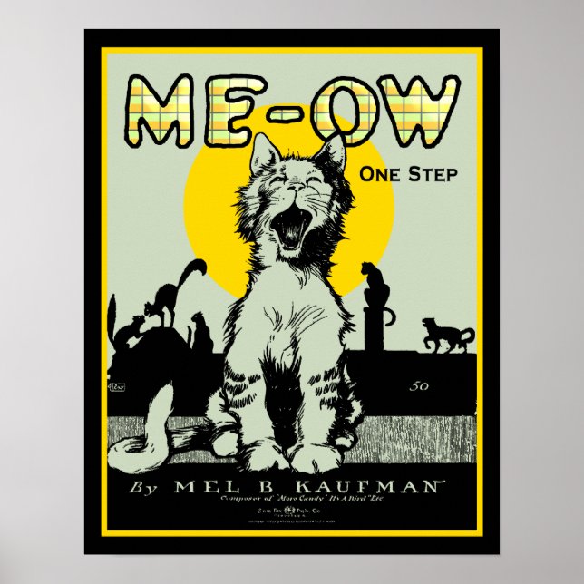 Affiche Meow Cat Art - Vintage (Devant)