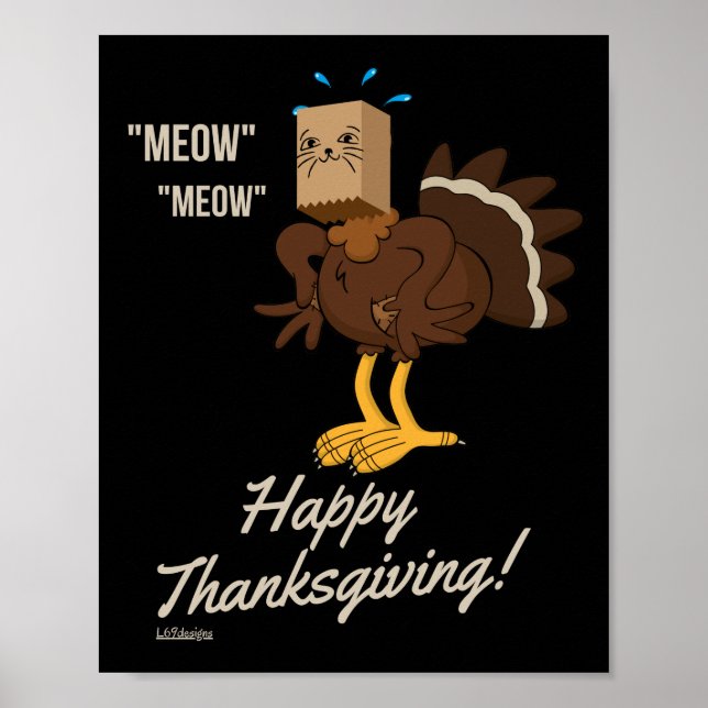 Affiche MEOW MEOW BON THANKSGIVING drôle cadeau de vacance (Devant)