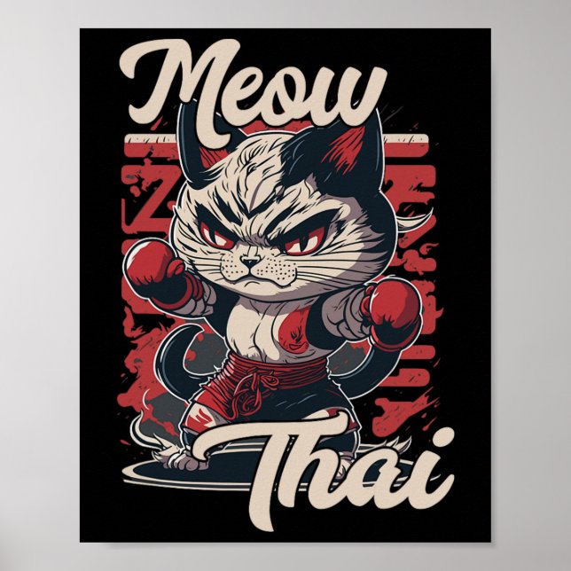 Affiche Meow Thai Fighter Chat Muay Thai Boxe Chat Pour Ho (Devant)