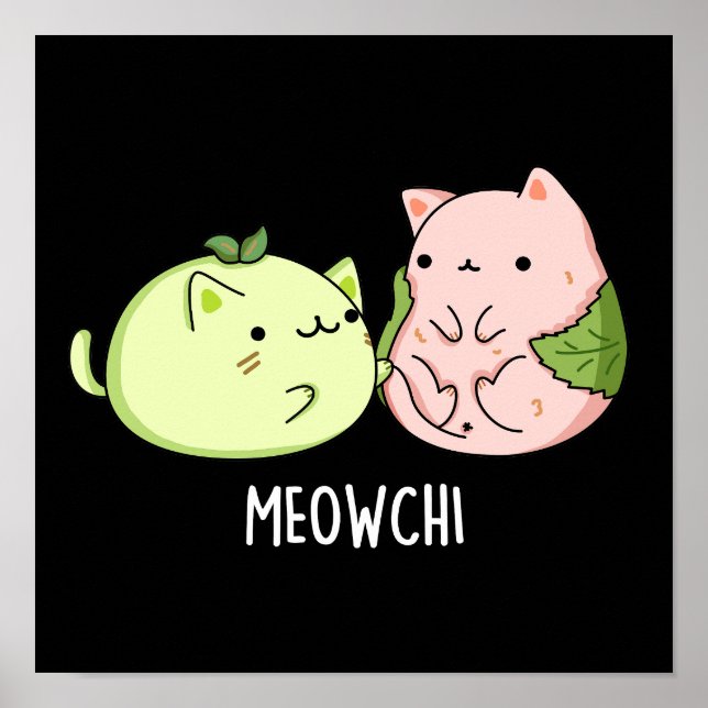 Affiche Meowchi Funny Mochi Food Pun Dark BG (Devant)