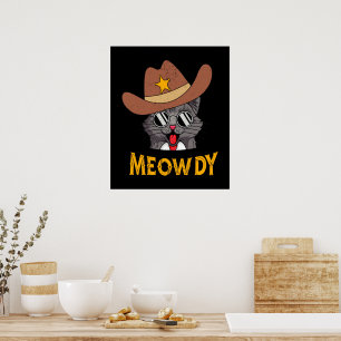 Affiche Meowdy ! Funny Country Chat portant un Casquette d