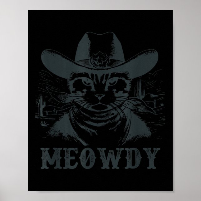 Affiche Meowdy - Mashup Entre Meow Et Howdy - Drôle Chat (Devant)