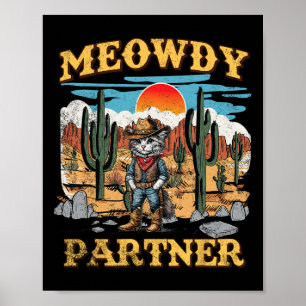 Affiche Meowdy Partenaire Chat Western Cowboy Vintage Chat