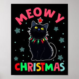 Affiche Meowe Noël Noël Lumières Chat noir Pyjamas Fami