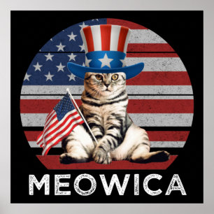 Affiche Meowica 4 juillet chat américain patriotique