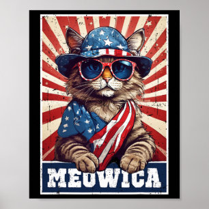 Affiche Meowica 4 juillet Chat Drapeau Américain Chat Drôl