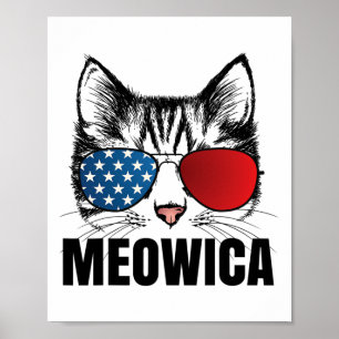 Affiche Meowica Americat 4 juillet États-Unis Drapeau Sung