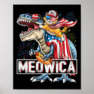 Affiche Meowica Cat T Rex Dinosaur 4 juillet Fl américain