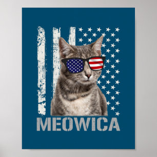 Affiche Meowica Chat Quatrième 4 juillet Patriotique USA