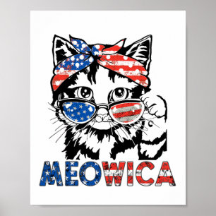 Affiche Meowica Chat Sungles drapeau américain 4 juillet M