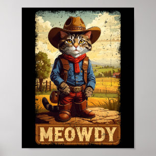 Affiche Meowny Country Side Chat Casquette Vintage Cowboy