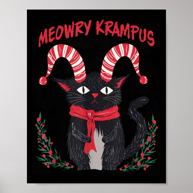 Affiche Meowry Krampus Funny Krampus Is Coming To Town Cat (Devant)