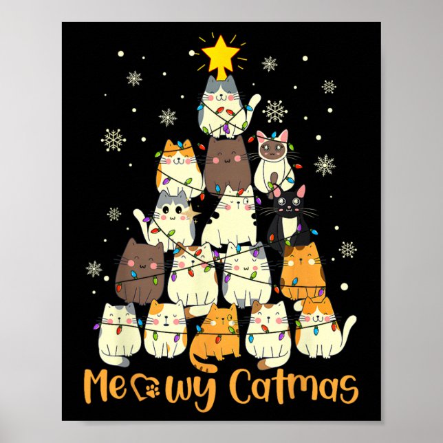 Affiche Meowy Catmas Chat Arbre de Noël Xmas Filles Garçon (Devant)
