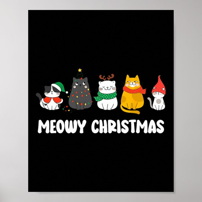 Affiche Meowy Catmas Cute Kitten Santa Hat Noël (Devant)