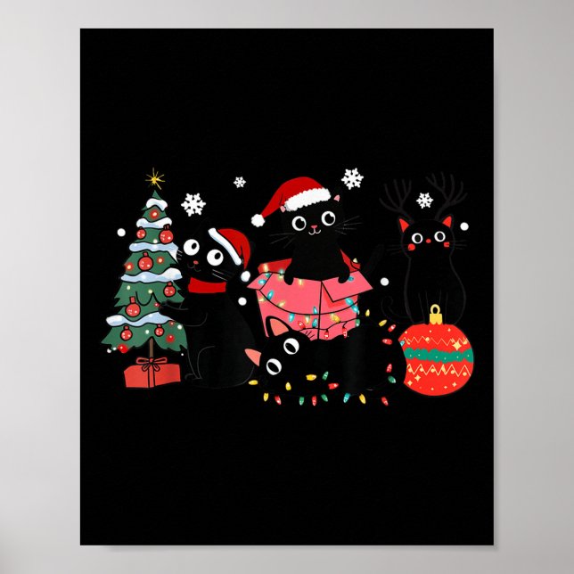 Affiche Meowy Christmas Black Cats Play Christmas Tree Lig (Devant)